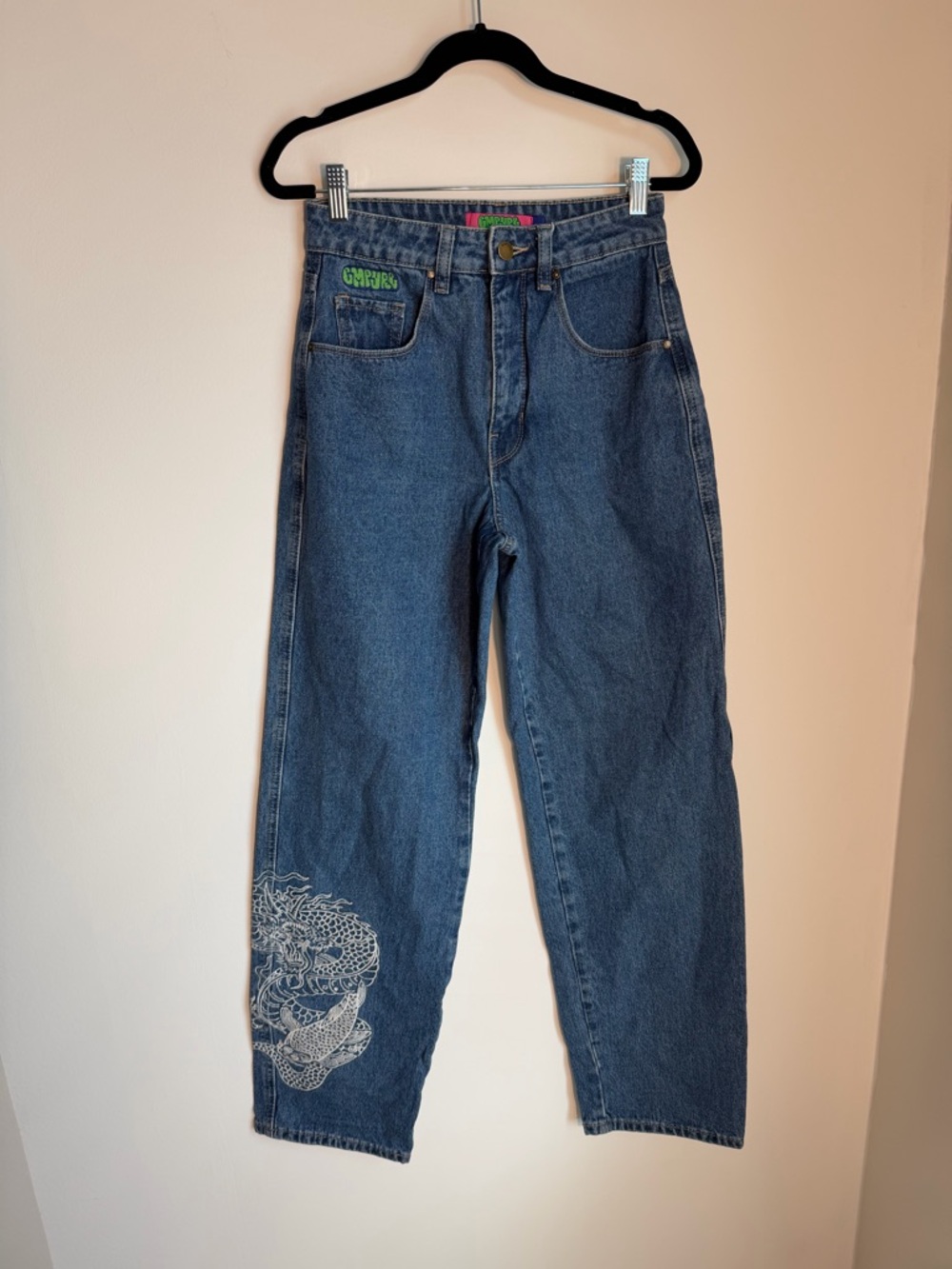 Empyre Denim Jeans with White Dragon Embroidery